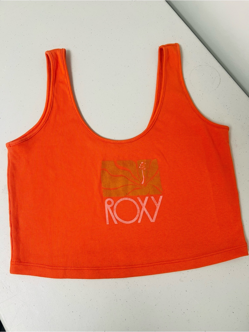 Roxy Orange Ribbed Logo Crop Tank